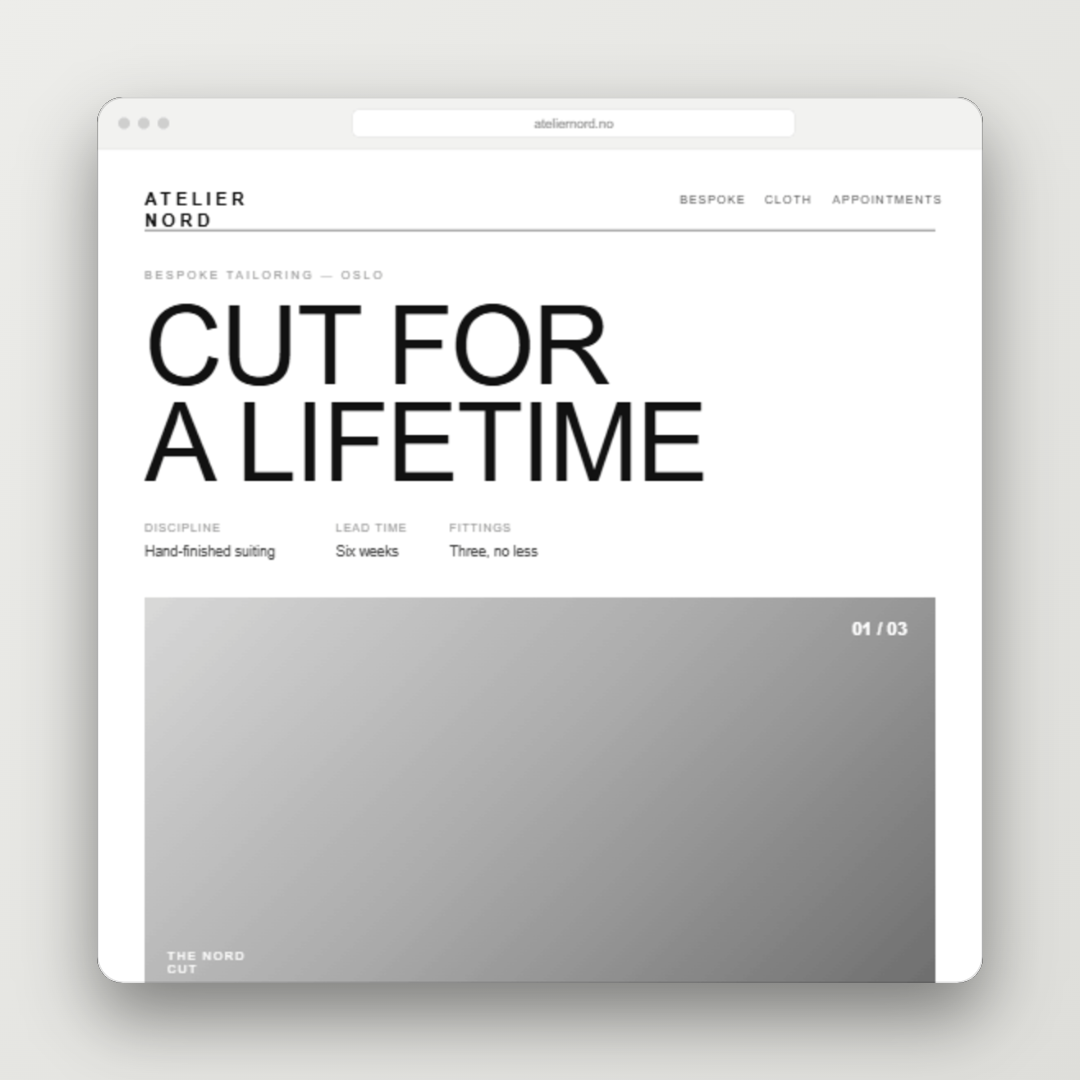 Atelier Nord tailor website mockup