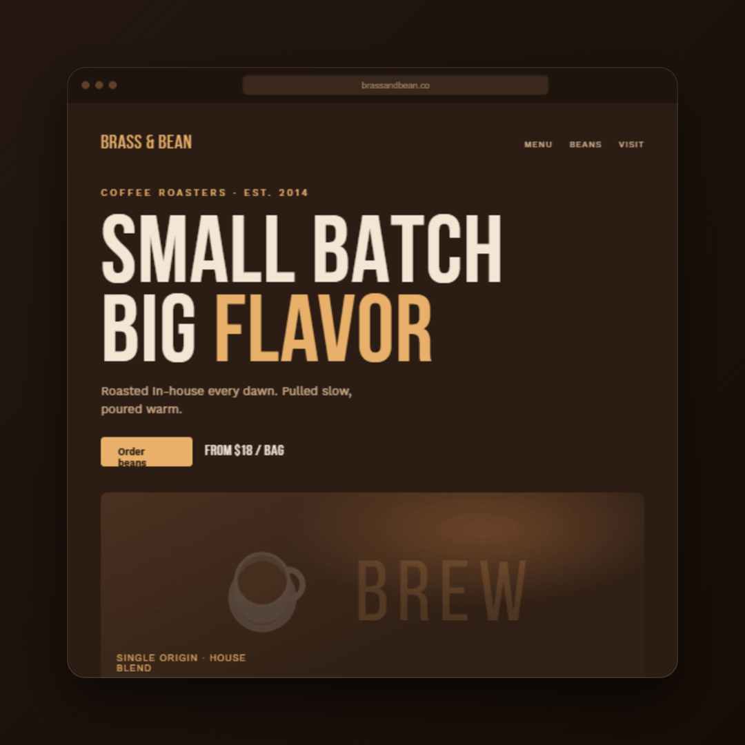 Brass & Bean café website mockup