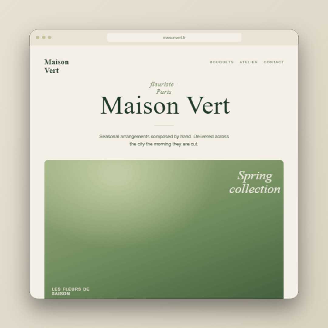 Maison Vert florist website mockup